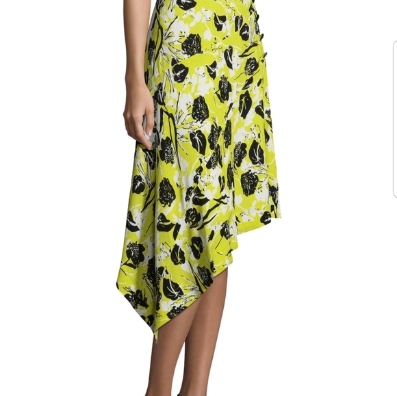 DEREK Lam Asymmetric Printed Crepe Skirt Yellow - Picture 6 of 7